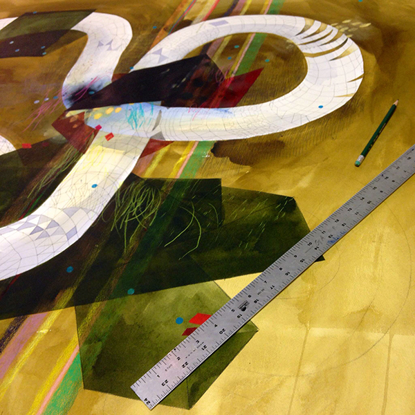 Gala Bent, Working horizontally so that she can go back and forth from drawing to water-based painting