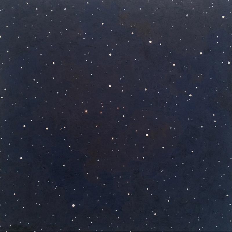 Linda Davidson, Night Sky Remembered, 2014, casein painted on cotton mounted on cradled wooden panel, 12 x 12 inches, $600.