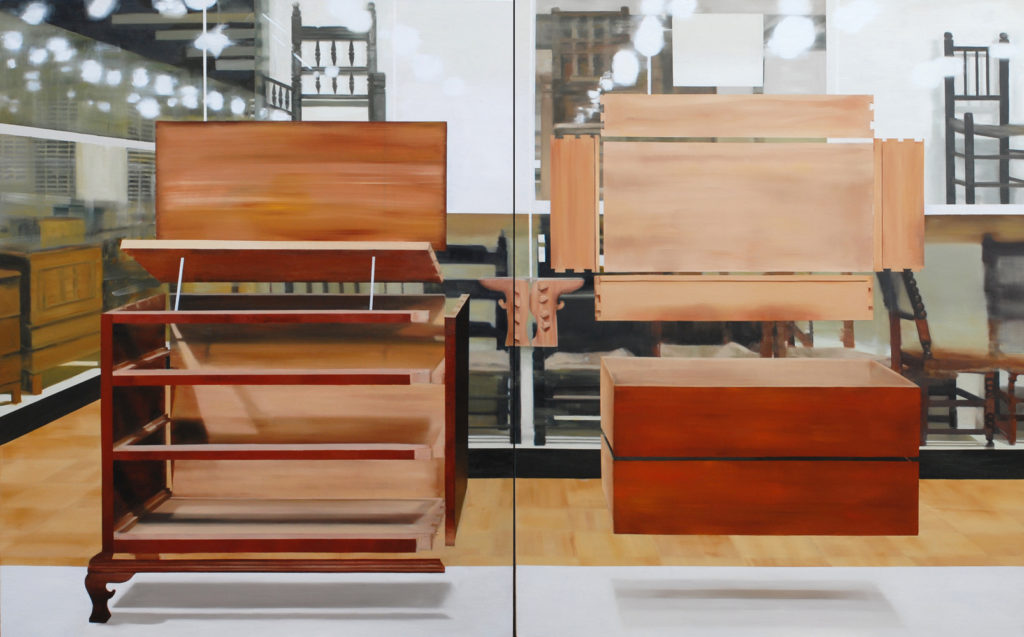 Thuy-Van Vu, American Dresser, 2014, diptych, oil on canvas, 60 x 96 inches, $8,600.