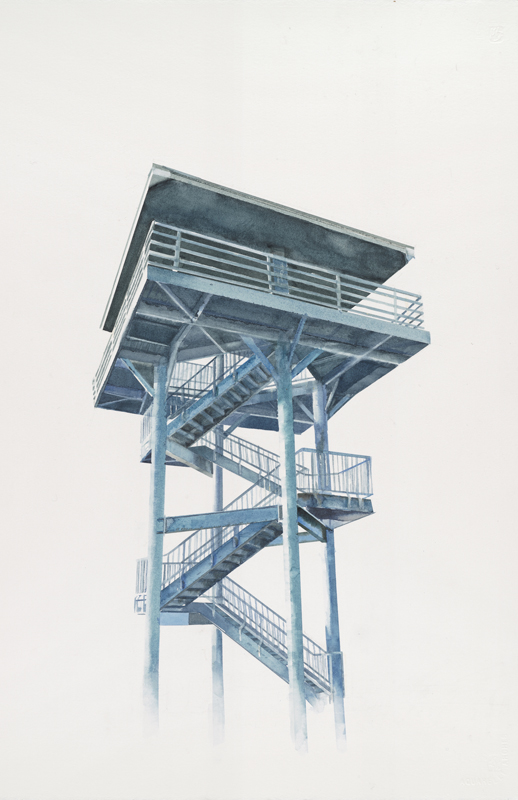 Thuy-Van Vu, Westport Observation Tower, 2015, watercolor on paper, 22 x 16 inches, $900.