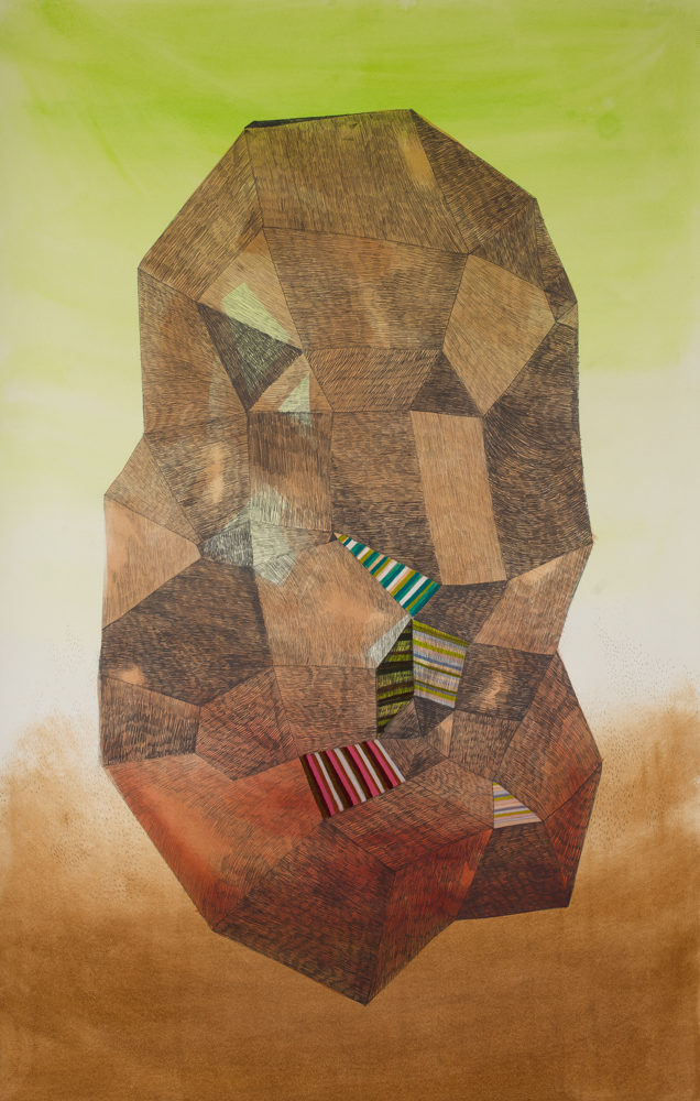 Gala Bent, Concentrated Form, 2015, mixed media on paper, 40 x 25 inches, framed, $3,300.