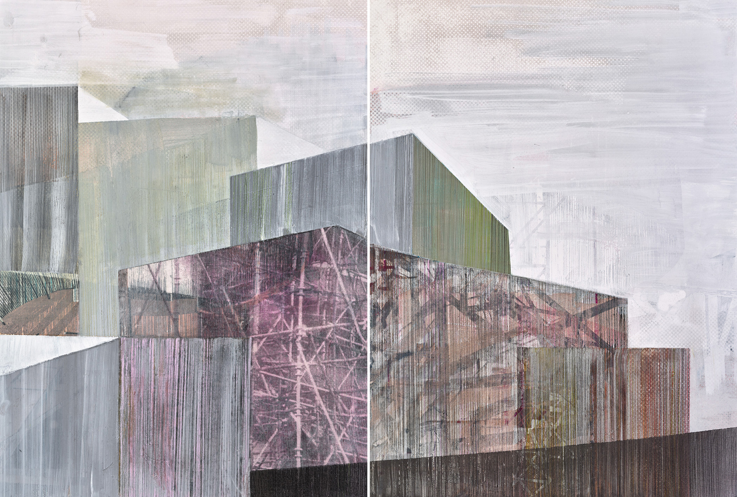 Amanda Knowles, City View, 2020, screen print, graphite, acrylic on paper, 15 x 22 inches, $1200.