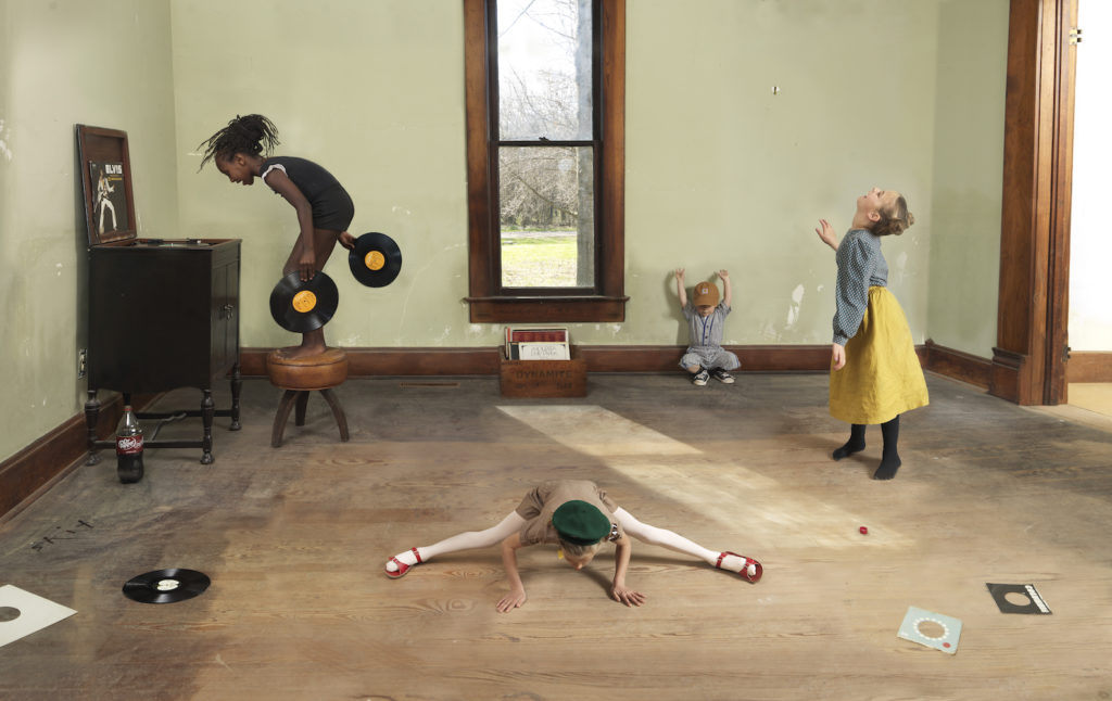 Julie Blackmon, Records, 2021, archival pigment print, 26" x 38.75", 35.75" x 54.25", 44" x 67.5", editions of 7, price on request