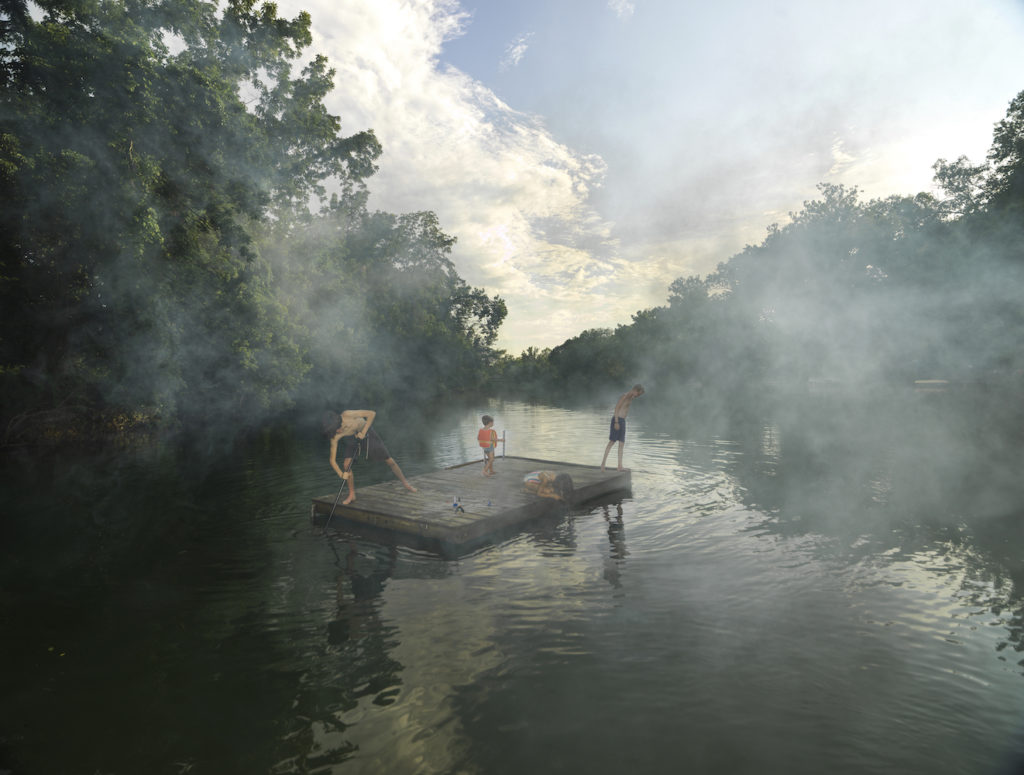 Julie Blackmon, Smoke, 2021, archival pigment print, 26" x 33", 35.75" x 46", 44" x 57", editions of 7, price on request