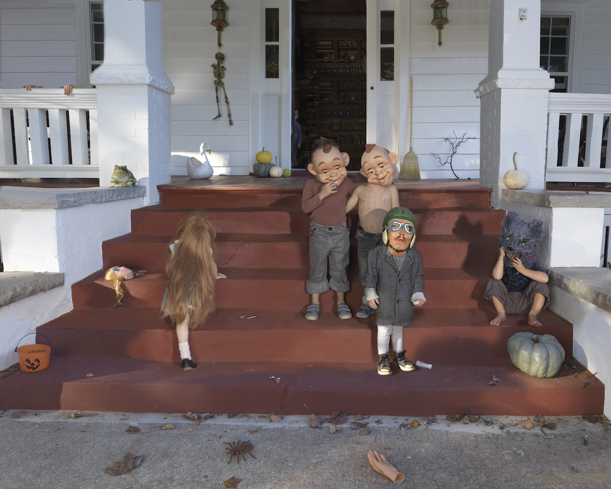 Julie Blackmon, Masks, 2021, archival pigment print, 26" x 31.5", 36" x 44", 44" x 54", editions of 7, price on request